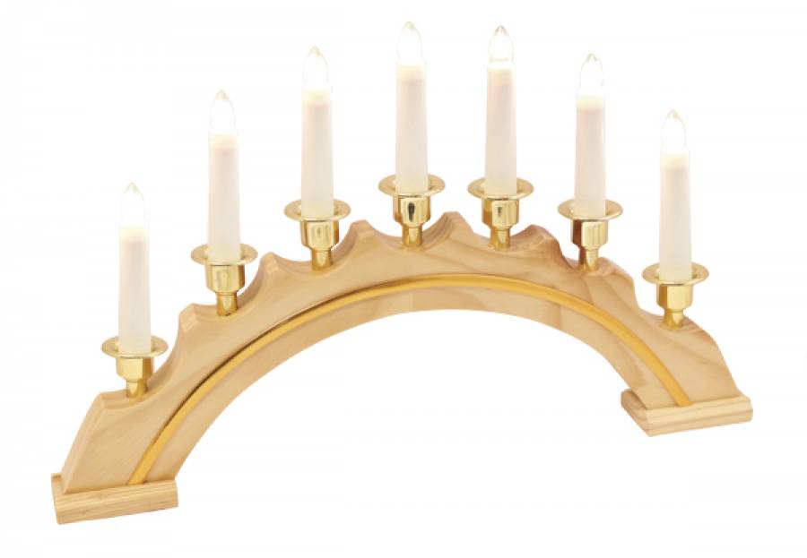 halbrunder Leuchter mit goldverzierungen 7 flammig  natur